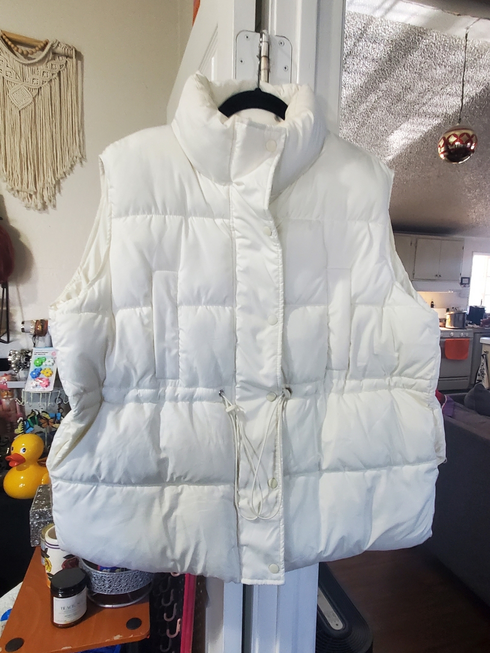 White Puffer Vest with Drawstring Waist